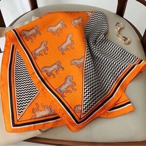 Orange Horse Print Scarf with Black Chevron Panels